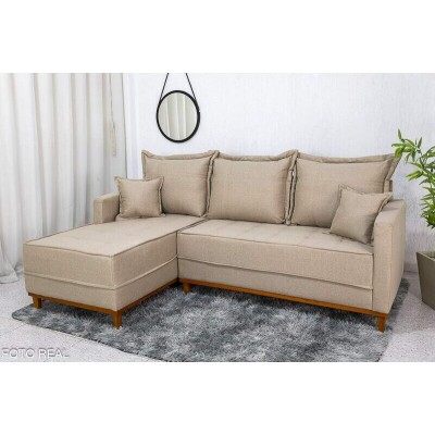 Sof� 3 Lug. Mil�o C/Chaise Lado Direito Linho Bege 1006 Larg. 2.30m - Molas Ensacadas