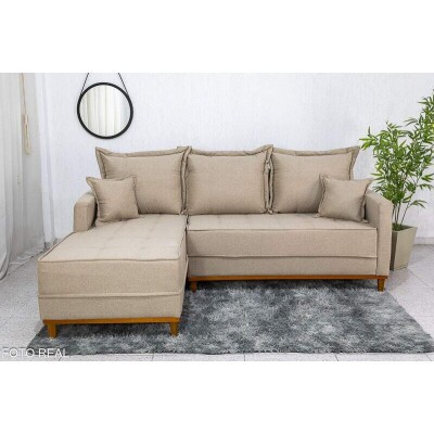 Sof� 3 Lug. Mil�o C/Chaise Lado Direito Linho Bege 1006 Larg. 2.30m - Molas Ensacadas