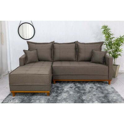 Sof� 3 Lug. Mil�o C/Chaise Lado Direito Linho Marrom 1007 Larg. 2.30m - Molas Ensacadas