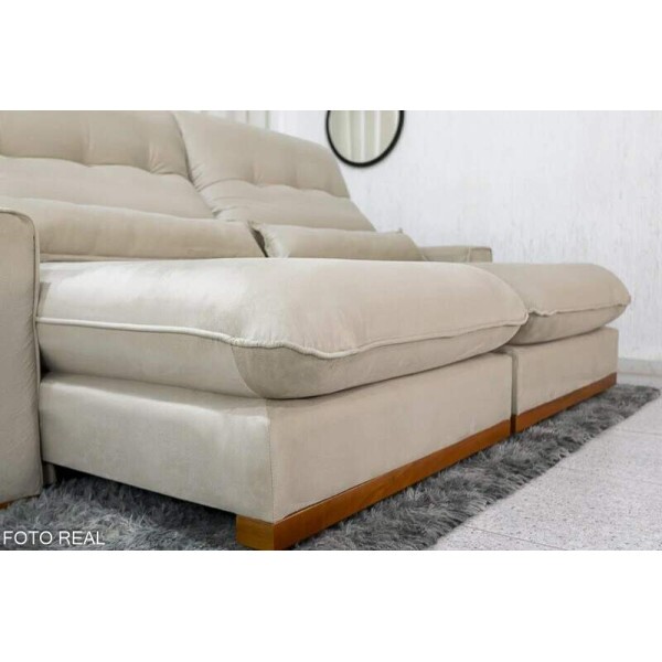Sof Retrtil Reclinvel Sparta 2.10m Veludo Bege 818 D33 e Molas Ensacadas