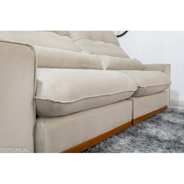 Sof Retrtil Reclinvel Sparta 2.10m Veludo Bege 818 D33 e Molas Ensacadas