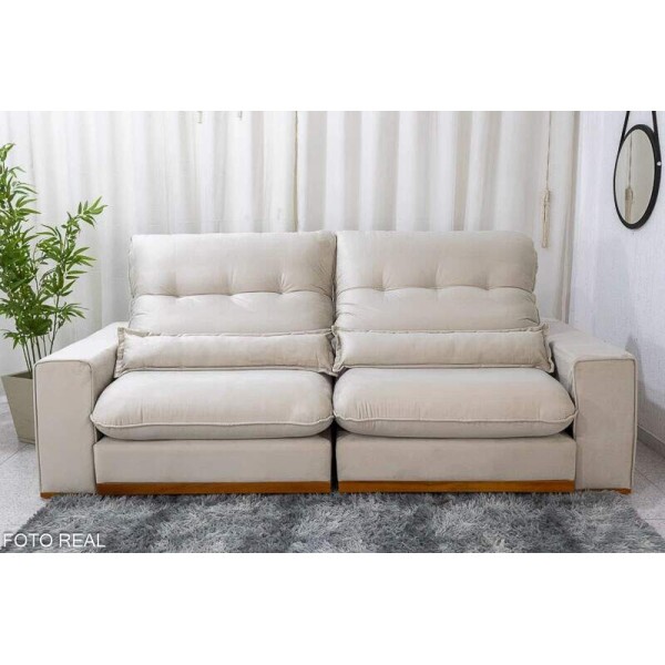 Sof Retrtil Reclinvel Sparta 2.10m Veludo Bege 818 D33 e Molas Ensacadas