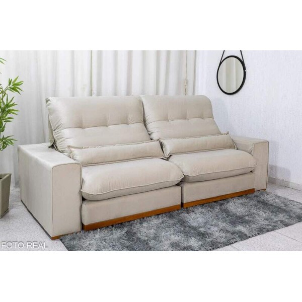 Sof Retrtil Reclinvel Sparta 2.10m Veludo Bege 818 D33 e Molas Ensacadas