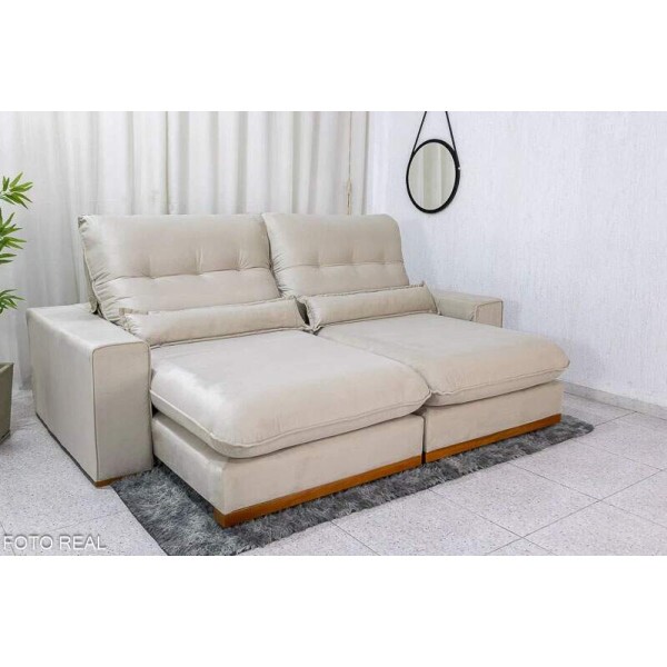 Sof Retrtil Reclinvel Sparta 2.10m Veludo Bege 818 D33 e Molas Ensacadas