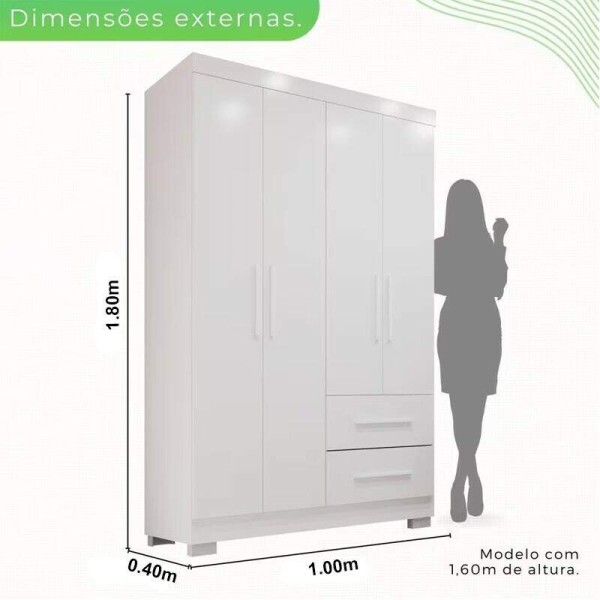Guarda-Roupa Solteiro 4 portas Estrela Larg. 1.00m Branco Com Ps Sallto