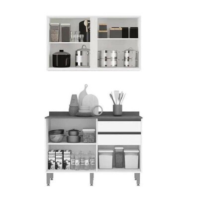 Balc�o P�rola Branco 1.20m + A�reo P�rola 2 Portas Branco 1.20m - Sall�to