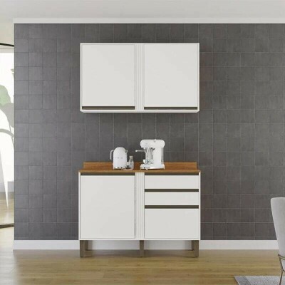 Balc�o P�rola Branco 1.20m + A�reo P�rola 2 Portas Branco 1.20m - Sall�to