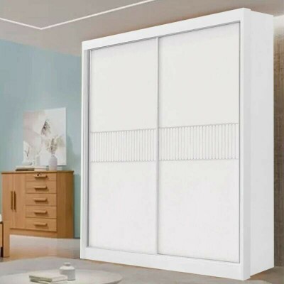 Guarda-Roupa Solteiro Santorini C/Detalhe Ripado 100% MDF 2 Portas Larg. 1.85m Branco D Doro