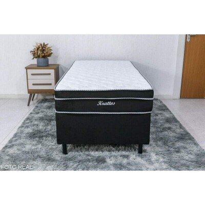 Base + Colcho Solteiro Krattos Preto D28 92x188x65 Nosso Sonho