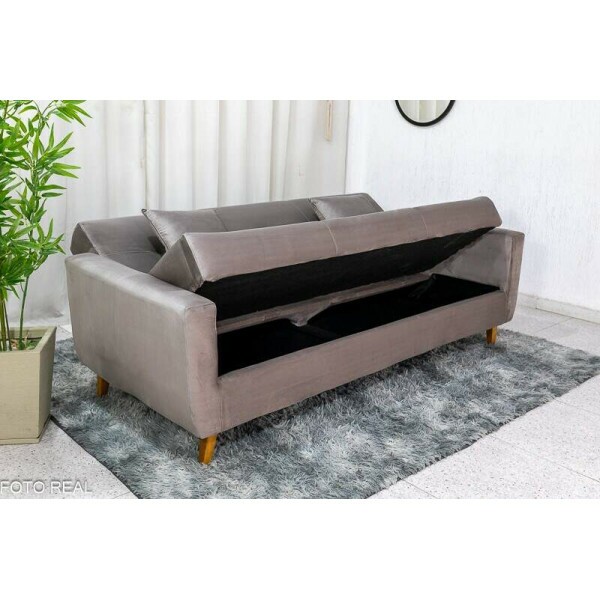 Sof Cama Ba Pmela Larg. 2.00m Veludo Bege 434