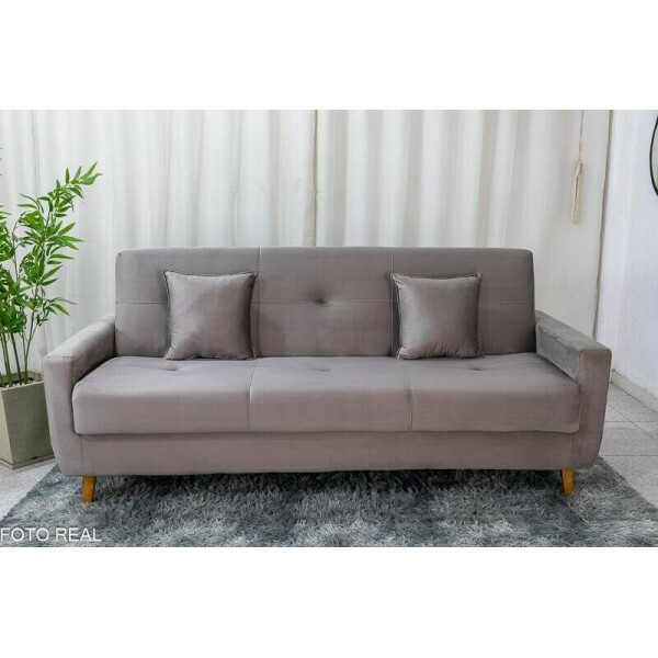 Sof Cama Ba Pmela Larg. 2.00m Veludo Bege 434