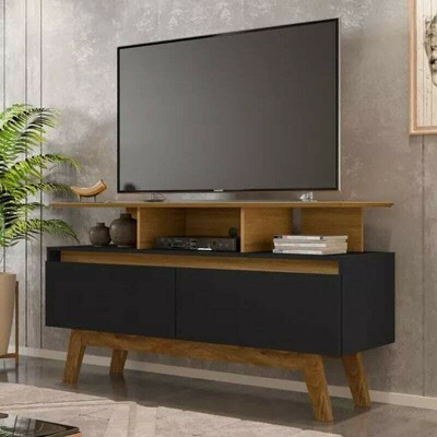Rack Bancada Rubi Larg. 1.20m Cinamomo/Preto para TV at� 50
