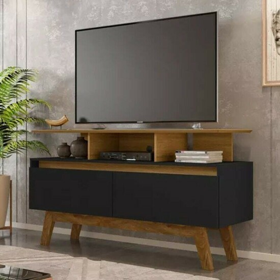 Rack Bancada Rubi Larg. 1.20m Cinamomo/Preto para TV at� 50\\\" - Bechara