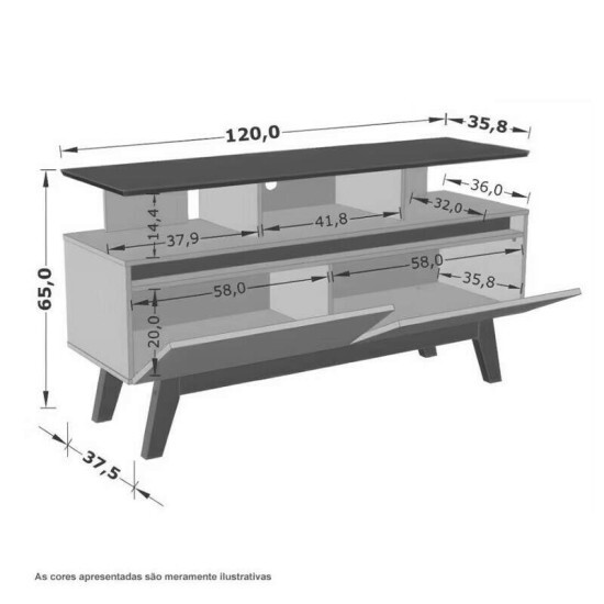 Rack Bancada Rubi Larg. 1.20m Cinamomo/Preto para TV at� 50\\\" - Bechara