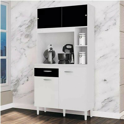 Kit Duda 4 Portas 1 Gaveta Larg. 90cm Branco/Preto Poquema