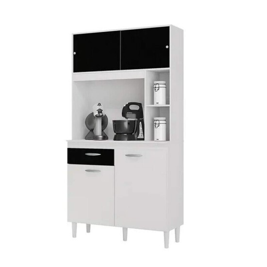 Kit Duda 4 Portas 1 Gaveta Larg. 90cm Branco/Preto Poquema