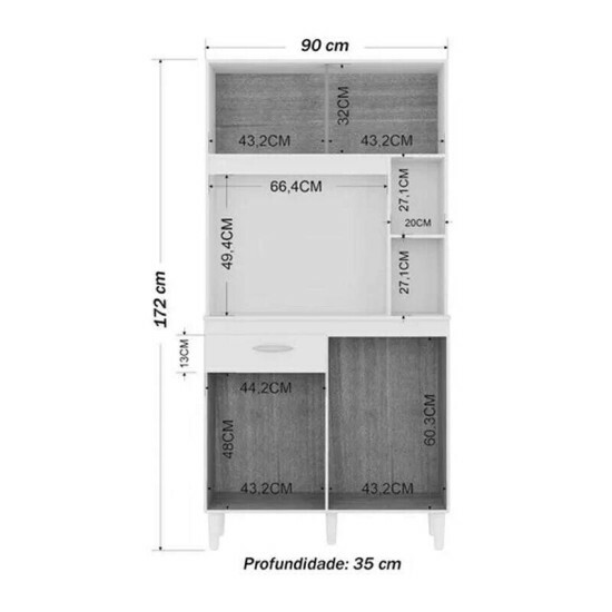 Kit Duda 4 Portas 1 Gaveta Larg. 90cm Branco/Preto Poquema
