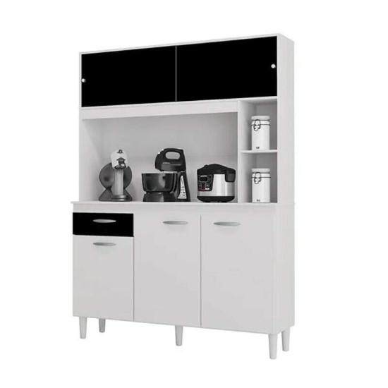 Kit de Cozinha 1,20m Duda Branco/Preto 5 Portas 1 Gaveta - Poquema