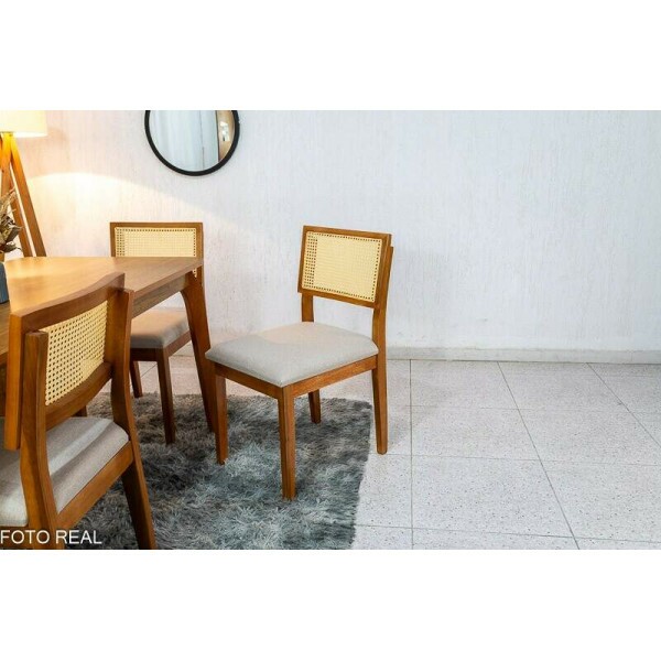 Mesa de Jantar Alegra Tampo Cinamomo 16080 6 Cadeiras Jade Linho Bege 29011 JCM Madeira Macia