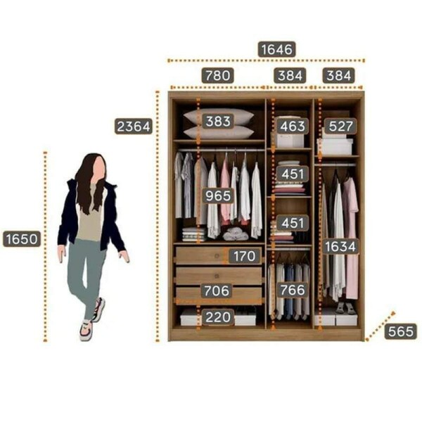 Roupeiro Moderni Plus Cumaru/Fendi Fosco 4 Portas 100% MDF Larg. 1.64m - Novo Horizonte