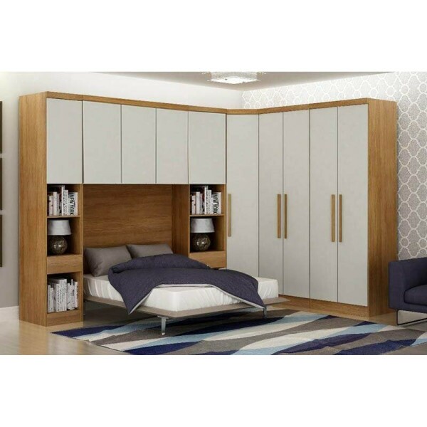 Modulado Cumaru/Fendi Fosco 1 Roupeiro Moderni 4 Pts + 2 Criado Rizon + 1 Canto Oblquo Rizon + 1 Areo 3 portas Rizon - Novo Horizonte