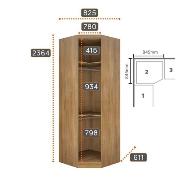 Modulado Cumaru/Fendi Fosco 1 Roupeiro Moderni 4 Pts + 2 Criado Rizon + 1 Canto Oblquo Rizon + 1 Areo 3 portas Rizon - Novo Horizonte