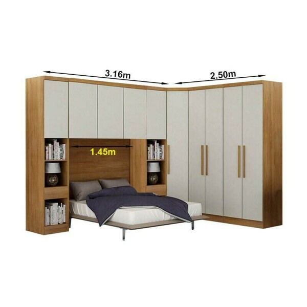 Modulado Cumaru/Fendi Fosco 1 Roupeiro Moderni 4 Pts + 2 Criado Rizon + 1 Canto Oblquo Rizon + 1 Areo 3 portas Rizon - Novo Horizonte