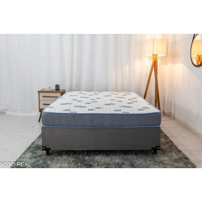Base Box Casal Veludo Cinza Portobel + Colcho Casal Light Espuma D33 138x188x52 Ortobom