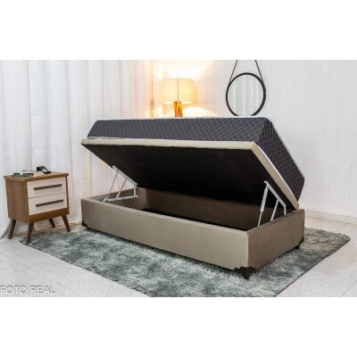 Base Box Ba Solteiro Prime Sued Capuccino + Colcho Solteiro Paris Ortopdico EPS D33 92x188x62 Umaflex