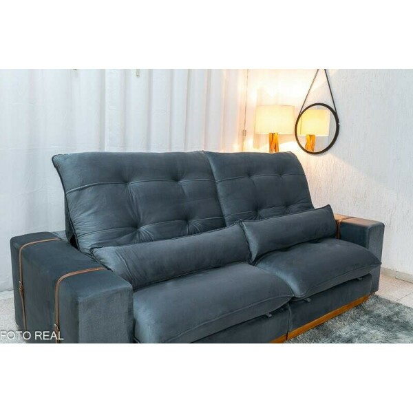 Sof Retrtil Reclinvel Toronto 2.50m Veludo Chumbo 4053 - Molas Ensacadas