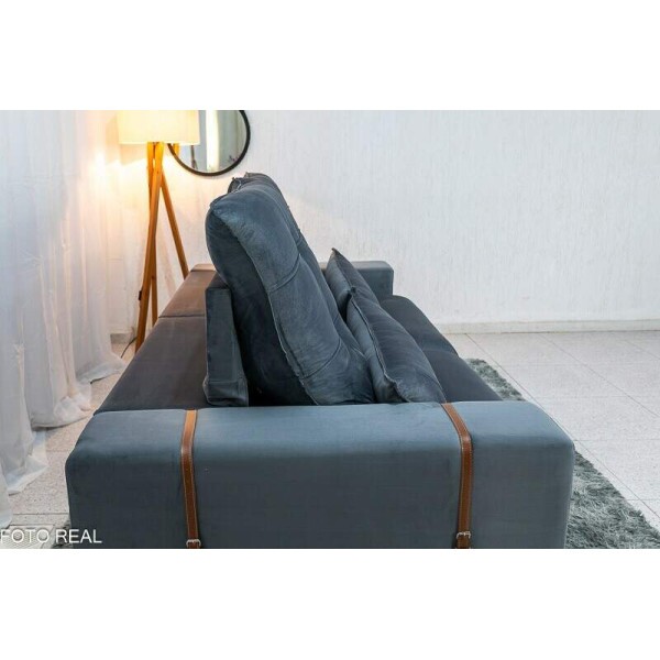 Sof Retrtil Reclinvel Toronto 2.50m Veludo Chumbo 4053 - Molas Ensacadas