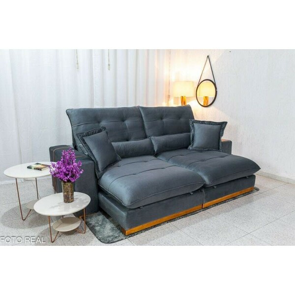 Sof Retrtil Reclinvel Toronto 2.50m Veludo Chumbo 4053 - Molas Ensacadas
