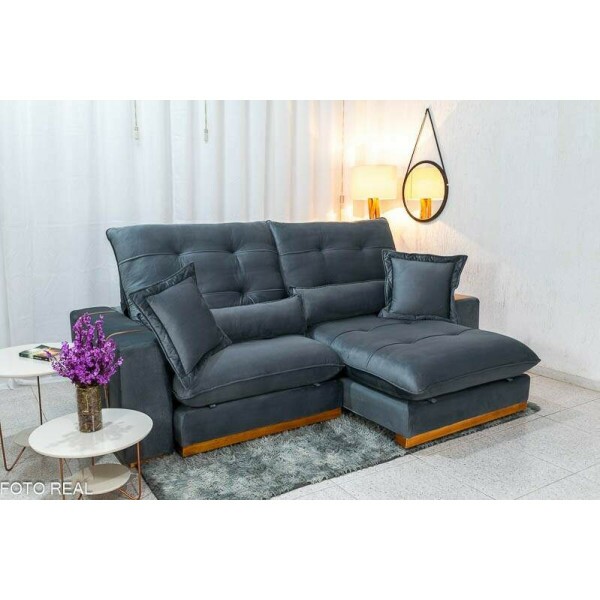Sof Retrtil Reclinvel Toronto 2.50m Veludo Chumbo 4053 - Molas Ensacadas