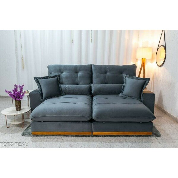 Sof Retrtil Reclinvel Toronto 2.50m Veludo Chumbo 4053 - Molas Ensacadas