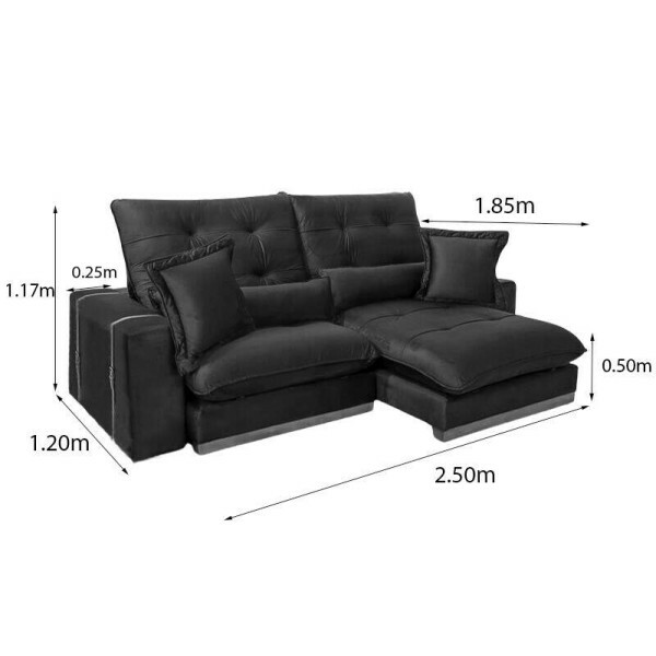 Sof Retrtil Reclinvel Toronto 2.50m Veludo Chumbo 4053 - Molas Ensacadas