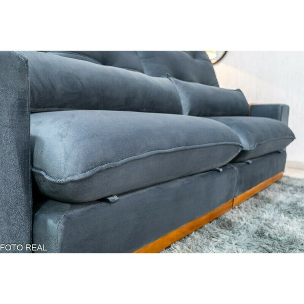 Sof Retrtil Reclinvel Toronto 2.50m Veludo Chumbo 4053 - Molas Ensacadas