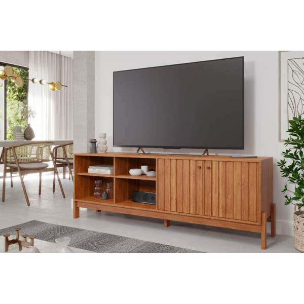 Rack Bancada Holanda Cinamomo Ripado 100% MDF TV at 70 Polegadas Larg. 1.85m - Permbili