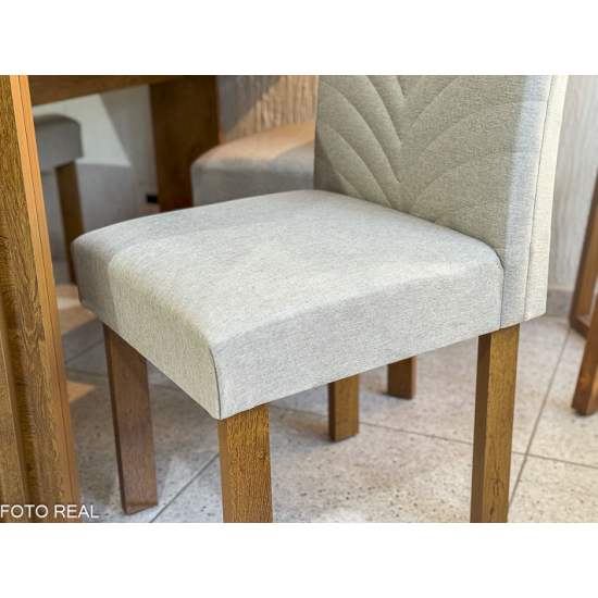 Mesa Jantar Cancun 120�90 4 Cadeiras Linho Bege 178 - Com Painel Ripado Cel M�veis - Oferta