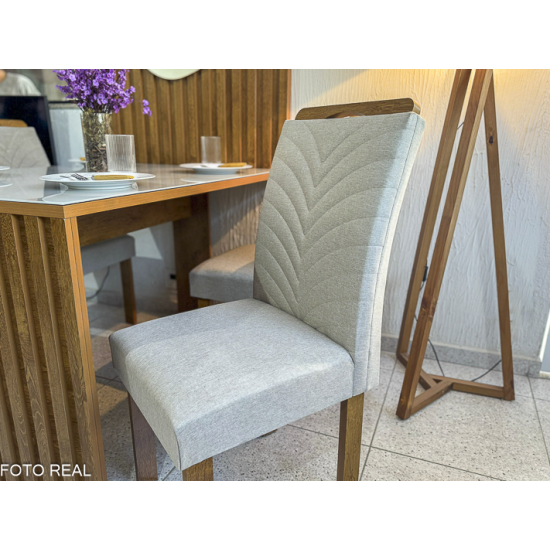Mesa Jantar Cancun 120�90 4 Cadeiras Linho Bege 178 - Com Painel Ripado Cel M�veis - Oferta