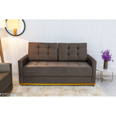 Sof� 3 Lugares �ustria + Poltrona �ustria Veludo Marrom A17