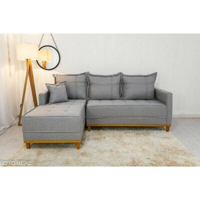 Sof� 3 Lug. Mil�o C/Chaise Lado Direito Linho Cinza 1008 Larg. 2.30m - Molas Ensacadas