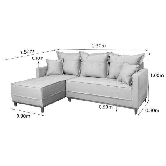 Sof� 3 Lug. Mil�o C/Chaise Lado Direito Linho Cinza 1008 Larg. 2.30m - Molas Ensacadas