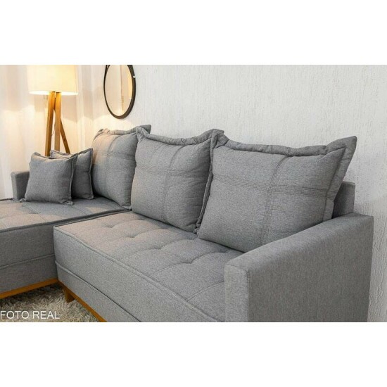Sof� 3 Lug. Mil�o C/Chaise Lado Direito Linho Cinza 1008 Larg. 2.30m - Molas Ensacadas