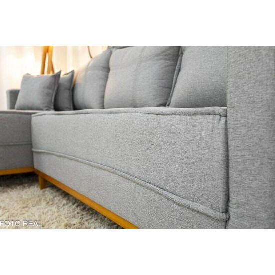 Sof� 3 Lug. Mil�o C/Chaise Lado Direito Linho Cinza 1008 Larg. 2.30m - Molas Ensacadas