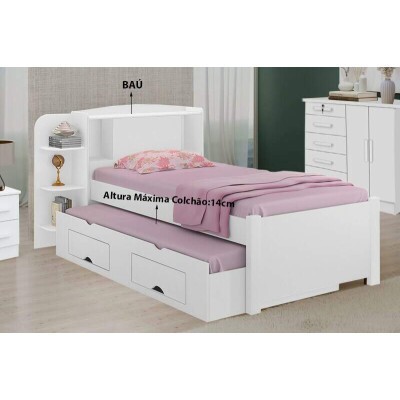 Cama Solteiro Mil�nio + Cama Auxiliar 2 Gavetas Branca - D Doro