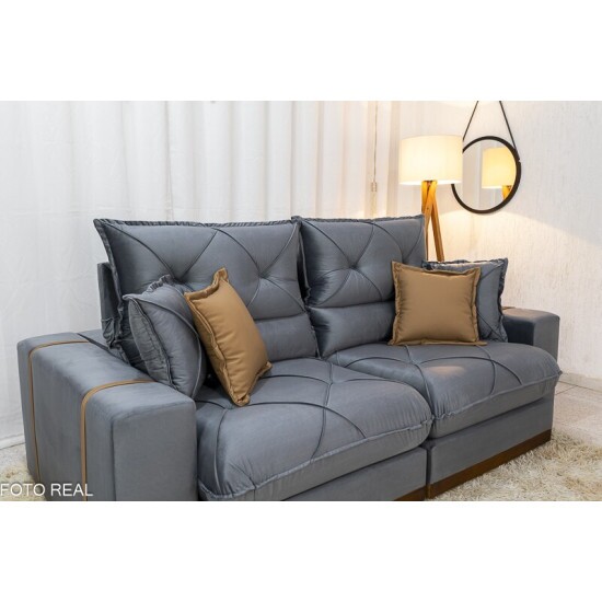 Sof� Retr�til Reclin�vel Gran Bello 2.30m Veludo Cinza 20 - Molas Ensacadas Pocket