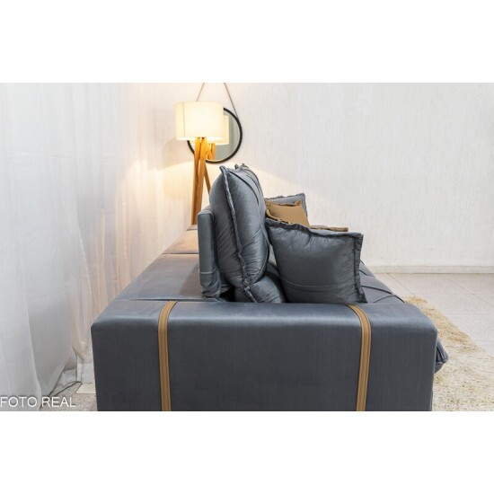 Sof� Retr�til Reclin�vel Gran Bello 2.30m Veludo Cinza 20 - Molas Ensacadas Pocket