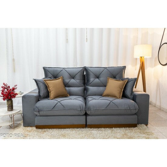 Sof� Retr�til Reclin�vel Gran Bello 2.30m Veludo Cinza 20 - Molas Ensacadas Pocket