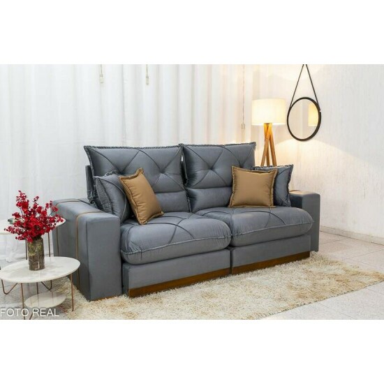 Sof� Retr�til Reclin�vel Gran Bello 2.30m Veludo Cinza 20 - Molas Ensacadas Pocket