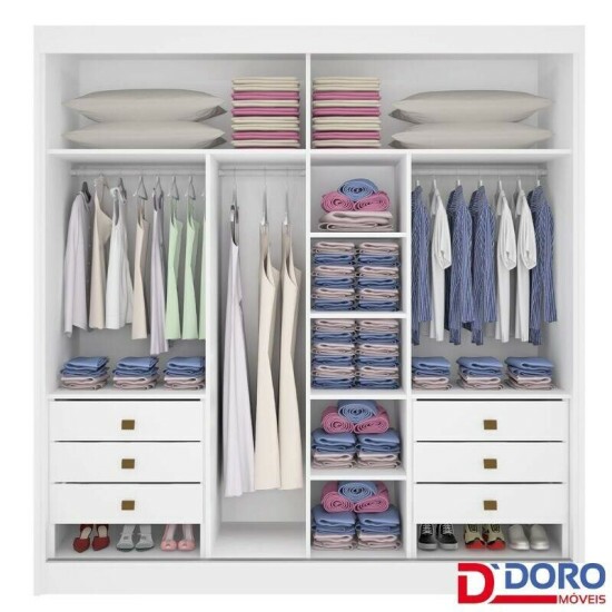 Guarda-roupa Casal Cancun Branco 2 Portas 6 Gavetas Detalhe Ripado 100% MDF Larg. 2.20m - D Doro